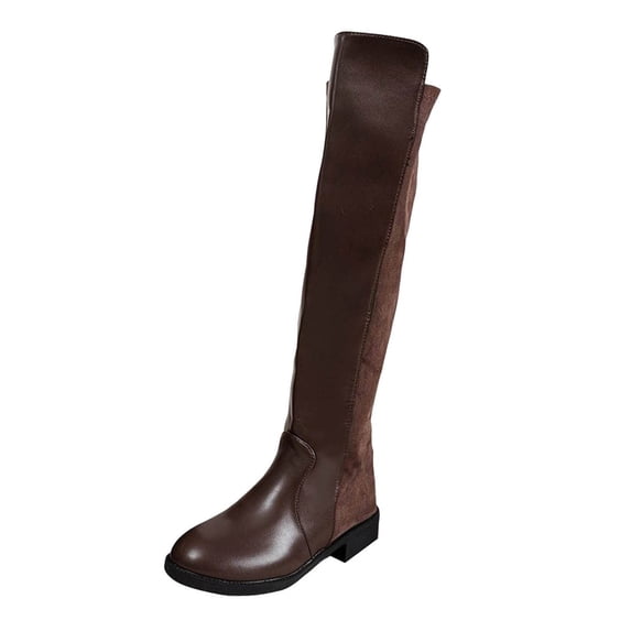DeHolifer Thigh High Over The Knee Boots for Women Low Heel Fall Winter Stretch Suede Long Round Toe Boots