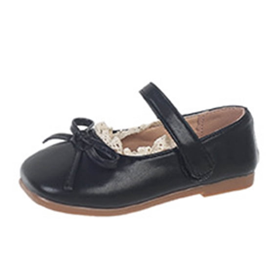DeHolifer Toddler Little Girls Dress Shoes Mary Jane Flats Wedding School Uniform Shoes with Bowknot Comfy Leather Princess Shoes