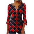 thumbnail image 1 of QQAMB Tunic Tops for Women V-Neck Button 3/4 Sleeve Plaid Printed Loose Dressy Blouse T-Shirts Red 2XL, 1 of 5