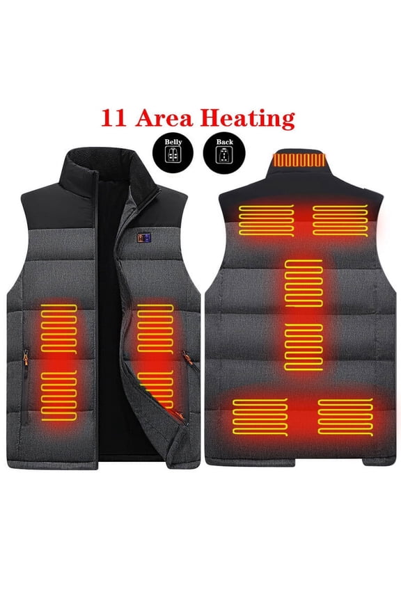 Unisex Smart Harting Coat Washable 11 Zones Zipper Heating Vest Coat Winter Warm Coat Gray M