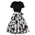 thumbnail image 1 of DeHolifer Vintage Dress for Women 1950s Party Print Crewneck Short Sleeve A-line Hepburn Style Cocktail Swing Dresses White 2XL, 1 of 6