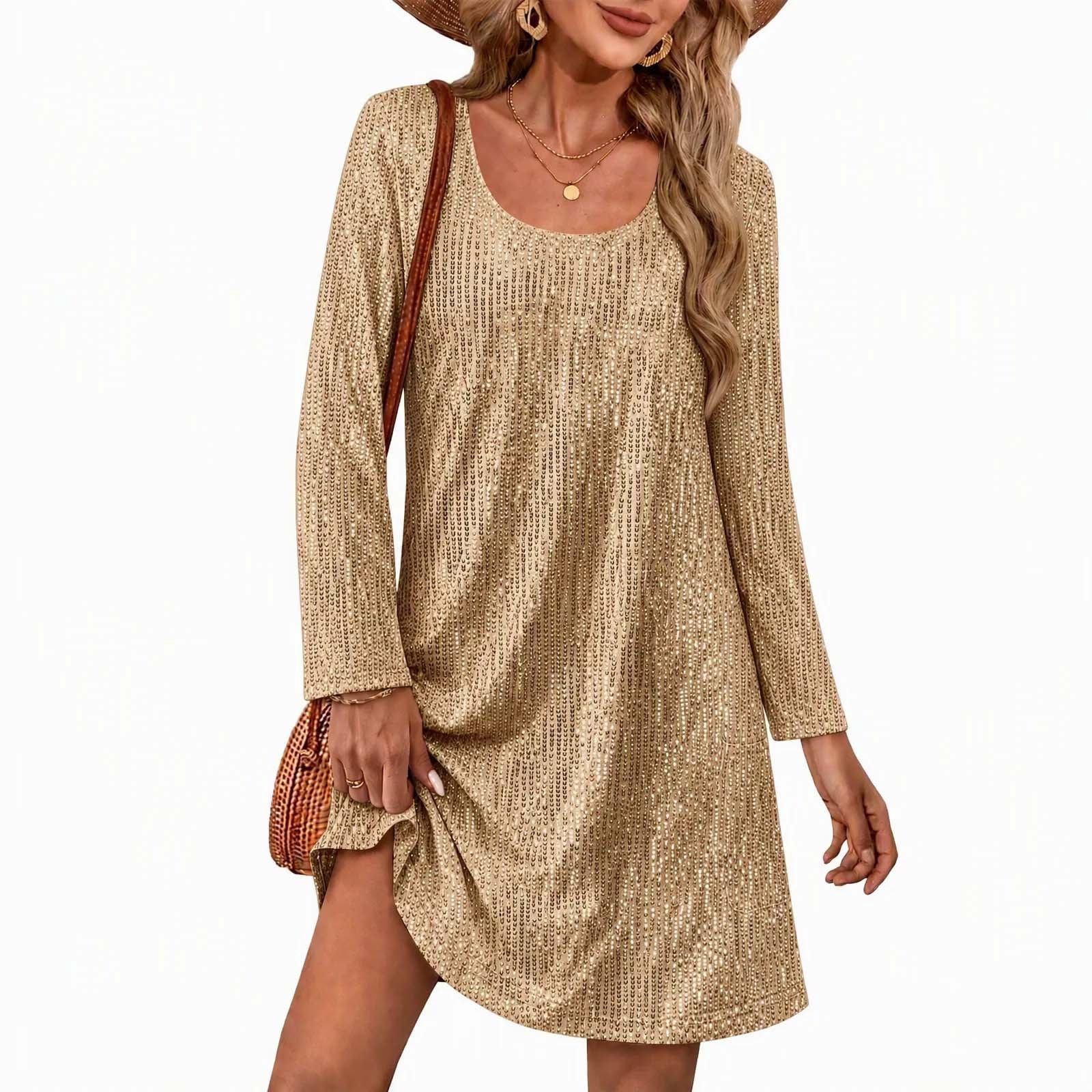DeHolifer Wedding Guest Dresses for Women Crewneck Sequin Casual Soft DeHolifer Wedding Guest Dresses for Women Crewneck Sequin Casual Soft