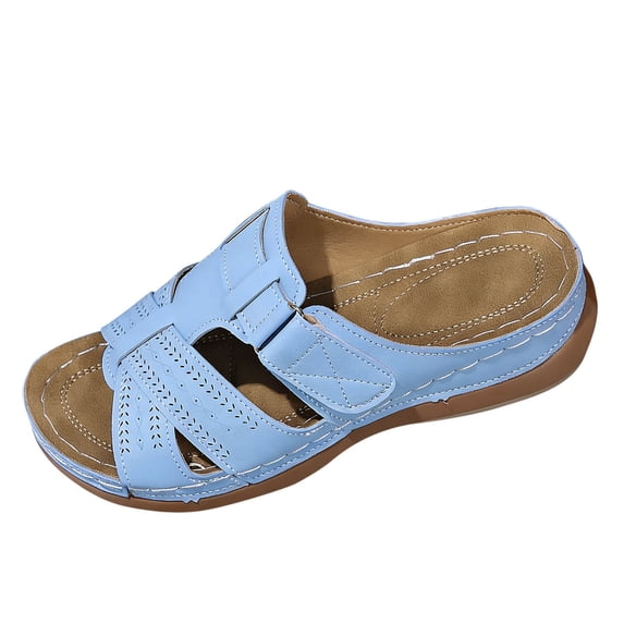 DeHolifer Wedge Sandals for Women Open Toe Wide Width Slip-On Slippers Boho Summer Lightweight Beach Shoes Arch Support