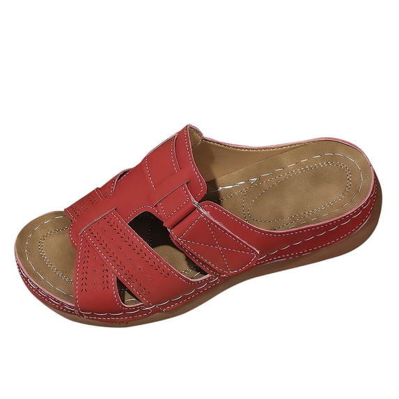DeHolifer Wedge Sandals for Women Open Toe Wide Width Slip-On Slippers Boho Summer Lightweight Beach Shoes Arch Support