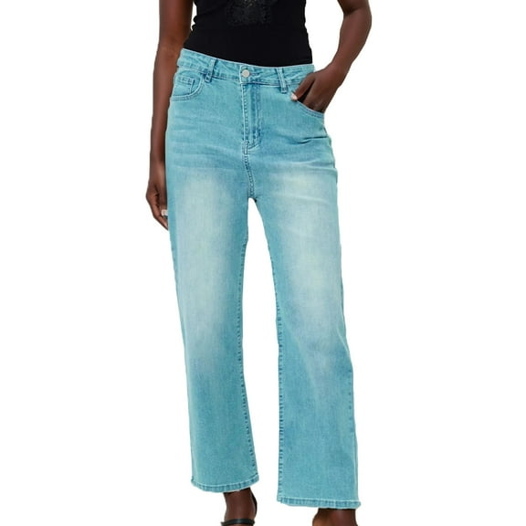 QQAMB Wide Leg Jeans for Women Trendy High Waisted Stretchy Denim Pants Baggy Jeans Trouser Jeans with Pockets Green M
