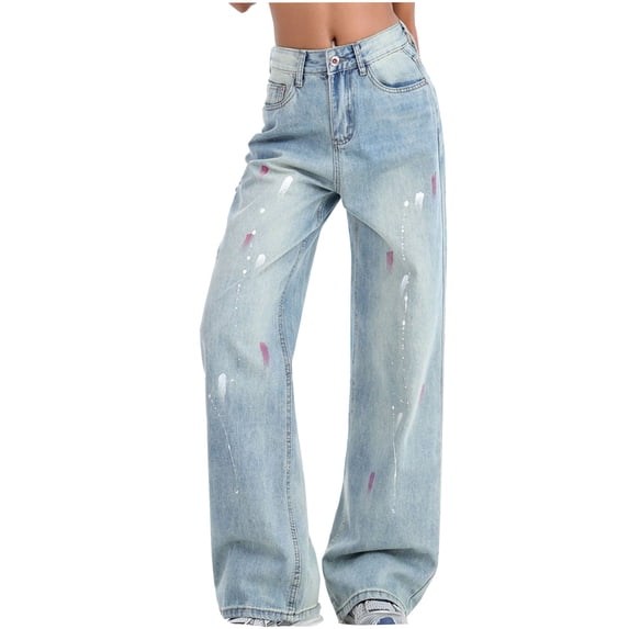 DeHolifer Wide Leg Jeans for Women Trendy High Waisted Stretchy Denim Pants Baggy Jeans Trouser Jeans with Pockets Light Blue XL