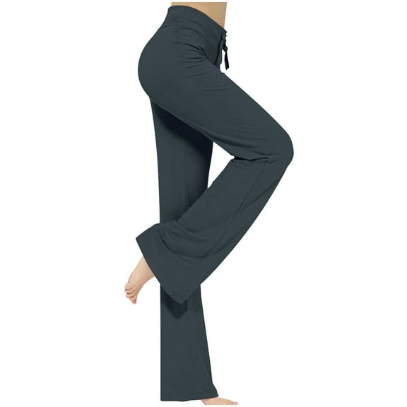 DeHolifer Wide Leg Yoga Pants for Women Loose Comfy Flare Sweatpants with Pockets High Waist Stretch Pants Regular Fit Trouser Pant Dark Gray L