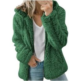 Dezsed Women s Sherpa Jacket Clearance Fashion Womens Warm Faux Coat Jacket Winter Zipper Solid Long Sleeve Oversized Outwear Army Green L Walmart