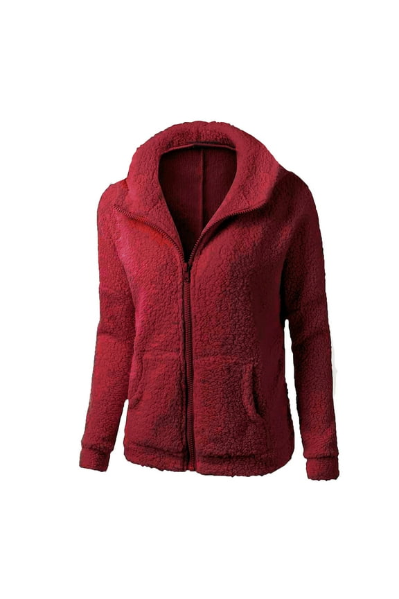 DeHolifer Winter Coat for Women Zipper Cotton Outwear Hooded Sweater Coat Casual Hoodies Open Front Oversized Cardigan with Pockets Red XL