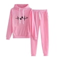 thumbnail image 1 of DeHolifer Women 2 Piece Sweatsuit Outfits Sets ECG Printed Drawstring Hoodie Sweatshirts and Sweatpants Jogging Suits Casual Sweatsuits Matching Sets for women Pink L, 1 of 3