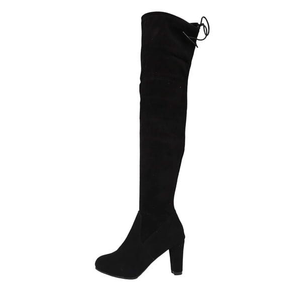 DeHolifer Women Boots Round Toe Drawstring Pointed High Heel Over the Knee Boots