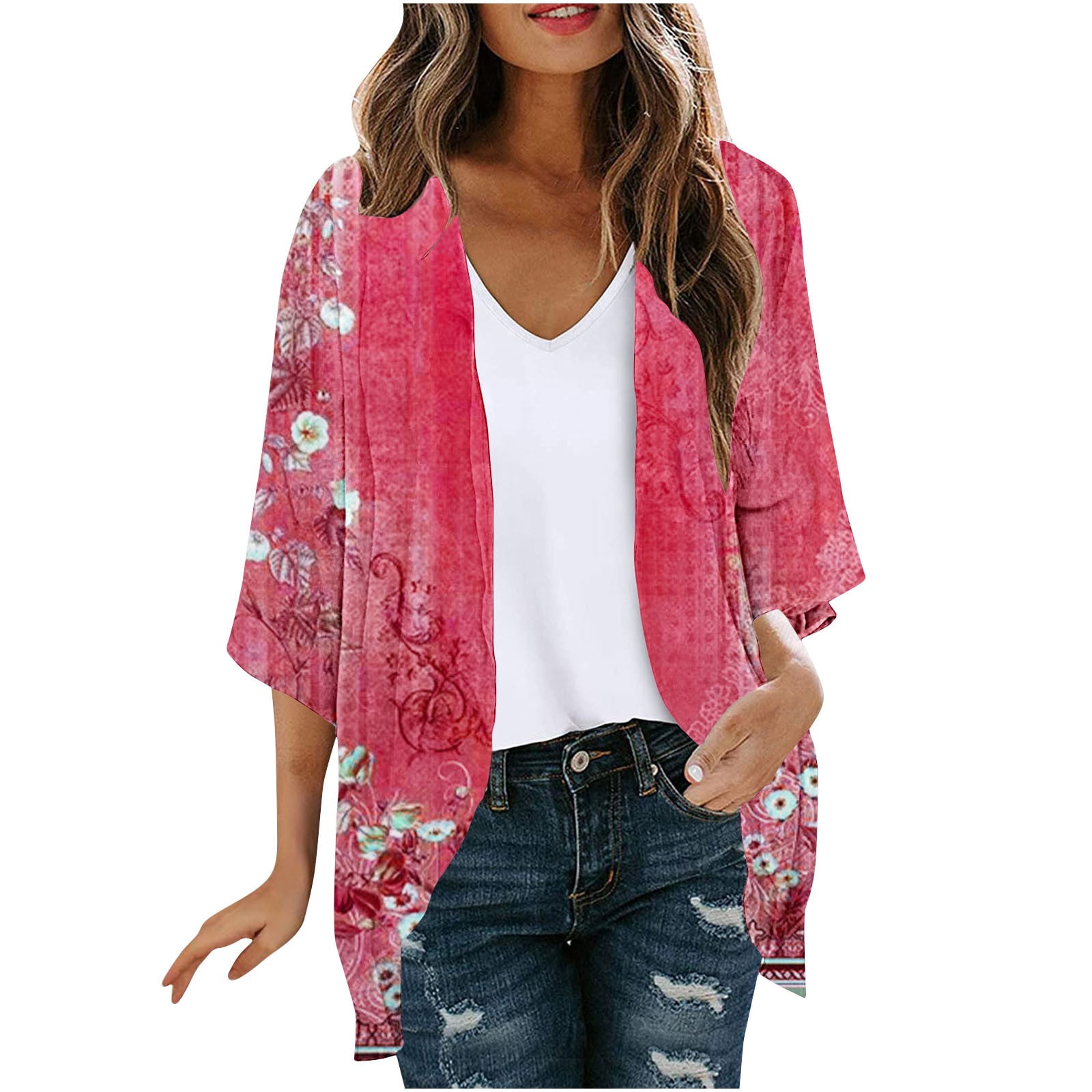 Women's Floral Print Chiffon Kimono Cardigan main image 1