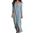 thumbnail image 1 of DeHolifer Women Casual Dresses Lapel Button Down Beach Dress Long Maxi Dress with Pockets Light Blue 2XL, 1 of 7