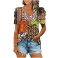 thumbnail image 1 of DeHolifer Women Casual T-Shirts Plus Size Floral Printed Trendy V-Neck Short Sleeve Loose T-Shirt Blouse Tops Army Green XL, 1 of 5