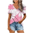 thumbnail image 1 of QQAMB Women Casual T-Shirts Plus Size Floral Printed Trendy V-Neck Short Sleeve Loose T-Shirt Blouse Tops Pink XL, 1 of 5