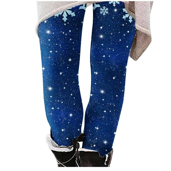 DeHolifer Women Christmas Leggings Plus Size High Waist Workout Pants Tummy Control Printed Holiday Legging Tights Yoga Pants Blue 2XL