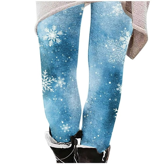 DeHolifer Women Christmas Leggings Plus Size High Waist Workout Pants Tummy Control Printed Holiday Legging Tights Yoga Pants Light Blue S