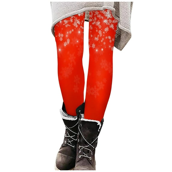 DeHolifer Women Christmas Leggings Plus Size High Waist Workout Pants Tummy Control Printed Holiday Legging Tights Yoga Pants Red L