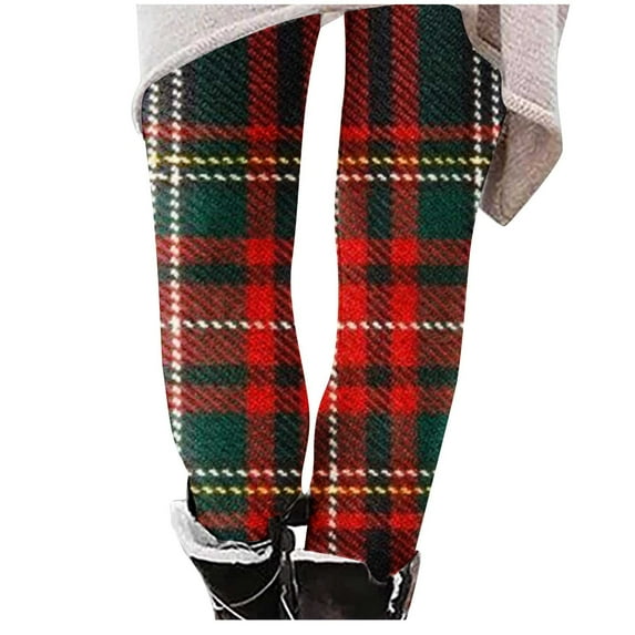 DeHolifer Women Christmas Leggings Plus Size High Waist Workout Pants Tummy Control Printed Holiday Legging Tights Yoga Pants Red S