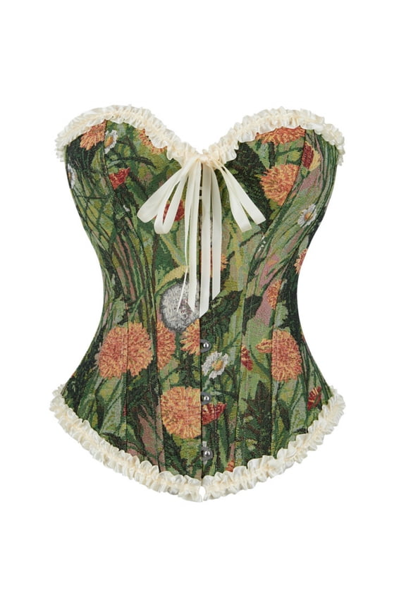 Women Corset Top Sleeveless Bustier Sunflower Printed Bandage Court Vintage Tank Waist Corset Multicolor S