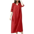 thumbnail image 1 of DeHolifer Women Dress 2023 Cotton Line Half Sleeve Loose Casual Swing Dress Solid Flowy Dresses Red 2XL, 1 of 6