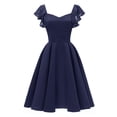 thumbnail image 1 of DeHolifer Women Dresses Lace Floral V-Neck Ruffles Short Sleeve Tight Waist A-Line Cocktail Party Swing Dress Blue M, 1 of 6