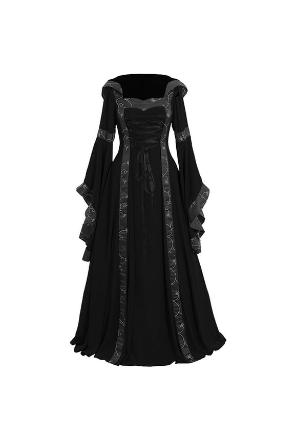 Women Dresses Renaissance Medieval Dress With Trumpet Sleeves Gothic Dress Ladies Medieval Clothing Ladies for Halloween Carnival Black 4XL