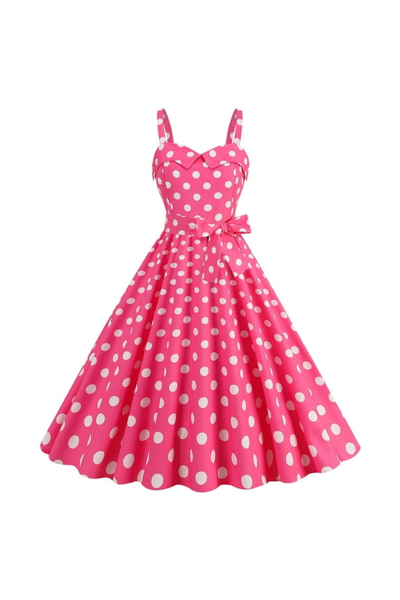 Women Dresses Vintage 1950s Pink Dot Sleeveless A-Line Dresses Rockabilly Pinup Dresses 50s Swing Cocktail Party Dress Pink 2XL