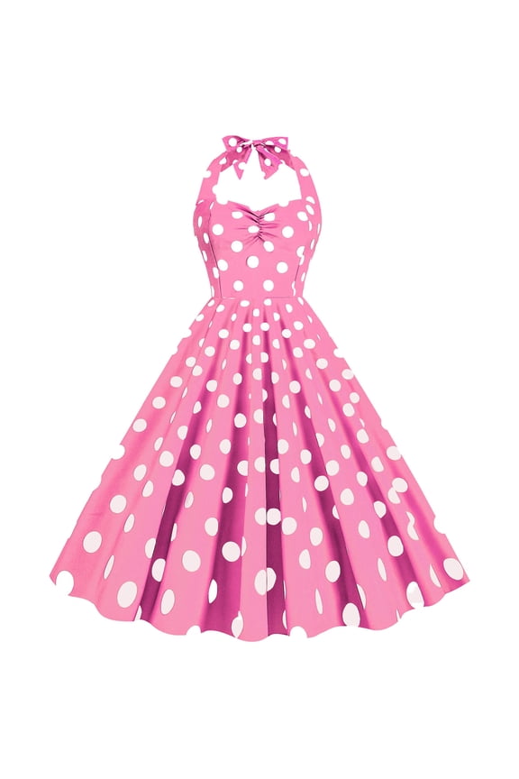 Women Dresses Vintage 1950s Pink Dot Sleeveless A-Line Dresses Rockabilly Pinup Dresses 50s Swing Cocktail Party Dress Pink 2XL