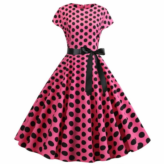 DeHolifer Women Dresses Vintage 1950s Pink Dot Sleeveless A-Line Dresses Rockabilly Pinup Dresses 50s Swing Cocktail Party Dress with Belt Red L