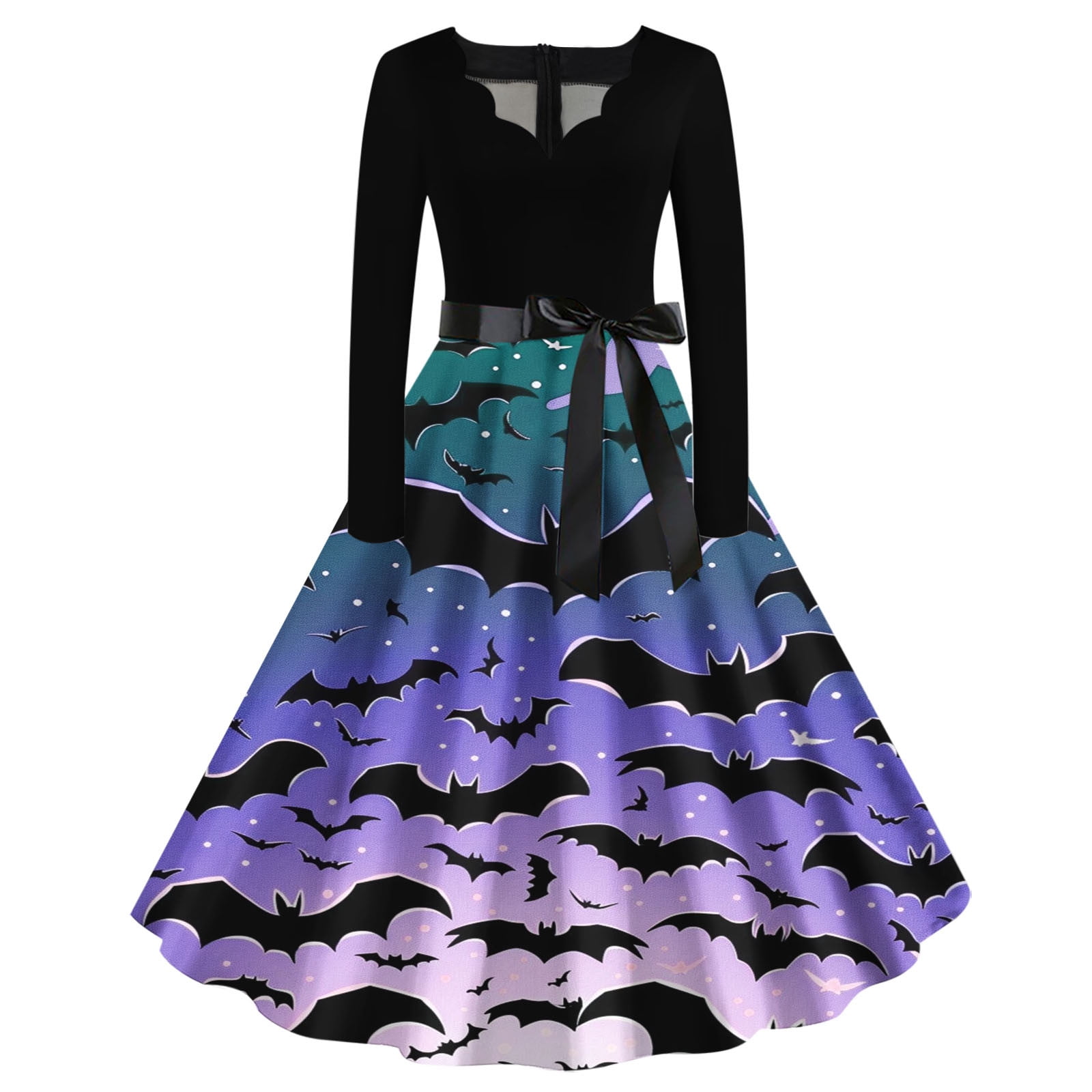 Halloween Swing Kleid Für Frauen - Gothic Partykleid Mit Kürbis & Fledermaus Druck