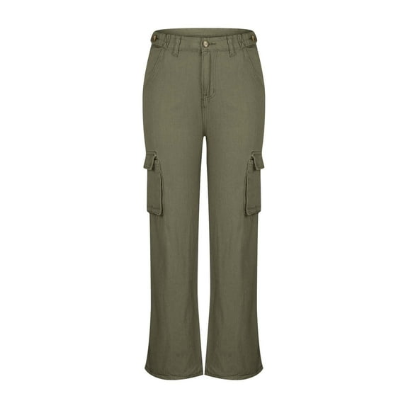 DeHolifer Women High Waisted Stretch Cargo Pants Wide Leg Casual Pants with 6 Pockets Relaxed Fit Straight Wide Leg Y2K Pants Army Green X-Large