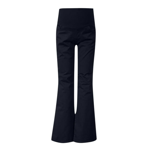 DeHolifer Women Maternity Pants Plus Size Soft Flare High Waisted Over The Belly Bell Bottoms Casual Trousers Black 2XL