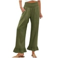 thumbnail image 1 of DeHolifer Women Pants Cotton Linen Solid Color Ruffle Elastic Waisted High Waisted Casual Wide Leg Long Pants Army Green 2XL, 1 of 7