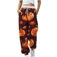 thumbnail image 1 of DeHolifer Women Pants High Waist Elastic Waist Halloween Graphic Print Drawstring Straight Leg Pants with Pockets Wine S, 1 of 5