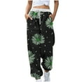 thumbnail image 1 of DeHolifer Women Pants High Waist Elastic Waist Sunflower Print Drawstring Straight Leg Pants with Pockets Green M, 1 of 5