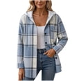 thumbnail image 1 of DeHolifer Women Shirt Flannel Hooded Shacket Plaid Jacket Button Oversized Casual Jacket Light Blue S, 1 of 6
