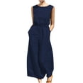 thumbnail image 1 of DeHolifer Women Sleeveless Jumpsuits Cotton Linen Solid Loose Straight Pants With Pockets Wide Leg Romper Jumpsuits Navy XXL, 1 of 6