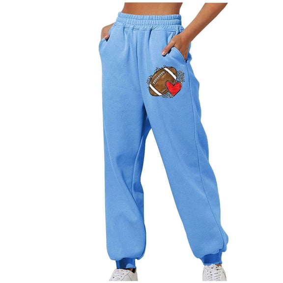 DeHolifer Women Sweatpants Game Day Football Graphic Print High Waist Elastic Waist Sports Joggers Sweatpants Casual Loose Pants Blue XL