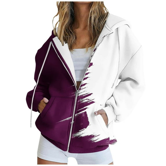 DeHolifer Women Sweatshirt Plus Size Halloween Print Fashion Printed Zipper Blouse Long Sleeve Hoodies Tops Sweatshirt with Pockets Wine M