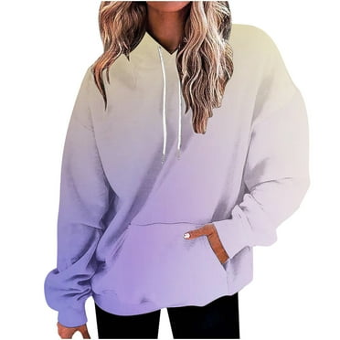 DeHolifer Women Sweatshirts Loose Gradient Color Long Sleeve Drawstring Hoodies Sweatshirts with Pocket Multicolor L