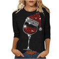 thumbnail image 1 of DeHolifer Women T-Shirts Red Wine Glass 3/4 Sleeve Christmas Pullover Xmas Santa Hat Graphic Blouse T-Shirts Tops Black M, 1 of 4