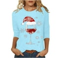 thumbnail image 1 of DeHolifer Women T-Shirts Red Wine Glass 3/4 Sleeve Christmas Pullover Xmas Santa Hat Graphic Blouse T-Shirts Tops Light Blue L, 1 of 4