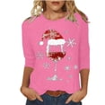 thumbnail image 1 of DeHolifer Women T-Shirts Red Wine Glass 3/4 Sleeve Christmas Pullover Xmas Santa Hat Graphic Blouse T-Shirts Tops Pink M, 1 of 4