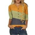 thumbnail image 1 of DeHolifer Women Tops 3/4 Sleeve V-Neck Button Color Block Cute Tunic Tops Loose Fashion Blouse Tops Yellow M, 1 of 4
