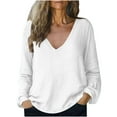 thumbnail image 1 of DeHolifer Women Tops Cotton Linen Casual Solid Color V-Neck Long Sleeve T-Shirt Summer Loose Tee Tops White 2XL, 1 of 6