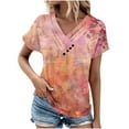thumbnail image 1 of DeHolifer Women Tops Elegant Floral Print Summer Cool Tees Short Sleeve V Neck Button Blouse Casual Loose Tunic Tops Yellow 2XL, 1 of 4