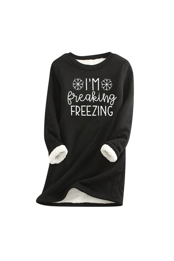 DeHolifer Women Tops Long Sleeve Warm Sherpa Lined Fleece Crewneck Sport Sweatshirt Pullover Loungewear Blouse Tops Black L