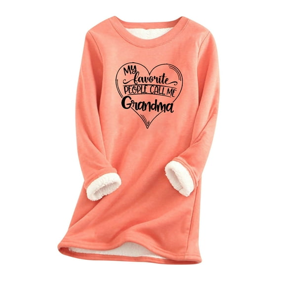 DeHolifer Women Tops Long Sleeve Warm Sherpa Lined Fleece Crewneck Sport Sweatshirt Pullover Loungewear Blouse Tops Orange L