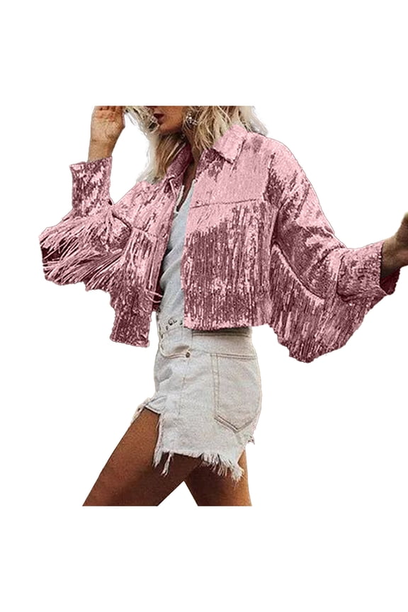 DeHolifer Women Trendy Tassel Coat Fringe Coats Faux Suede Leather Cowboy Style Jacket Long Sleeve Tassels Cardigan Coat Outwear Pink Free Size